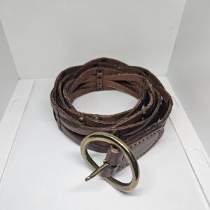 Braided Leather  Womens Belt Whiskey Brass Buckle  Thick Riveted 35.25"x1.5"